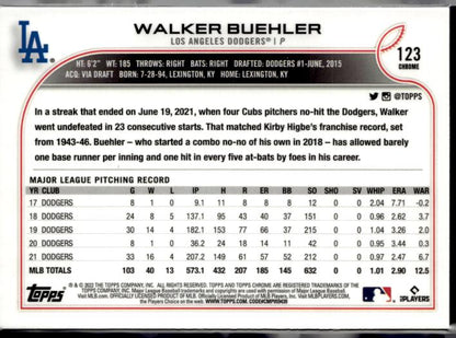2022 Topps Chrome Sonic #123 Walker Buehler Black & White RayWave