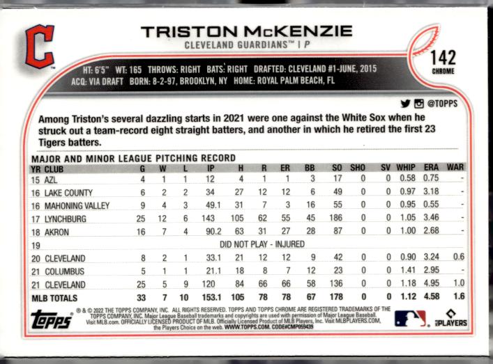 2022 Topps Chrome #142 Triston McKenzie Prism Refractor