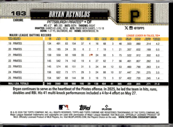 2026 Topps Chrome #163 Bryan Reynolds