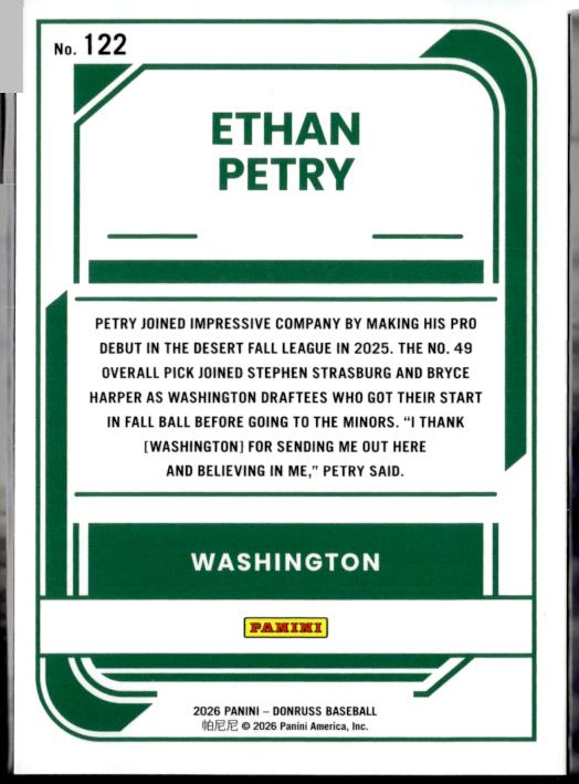 2026 Donruss #122 Ethan Petry Red and Blue