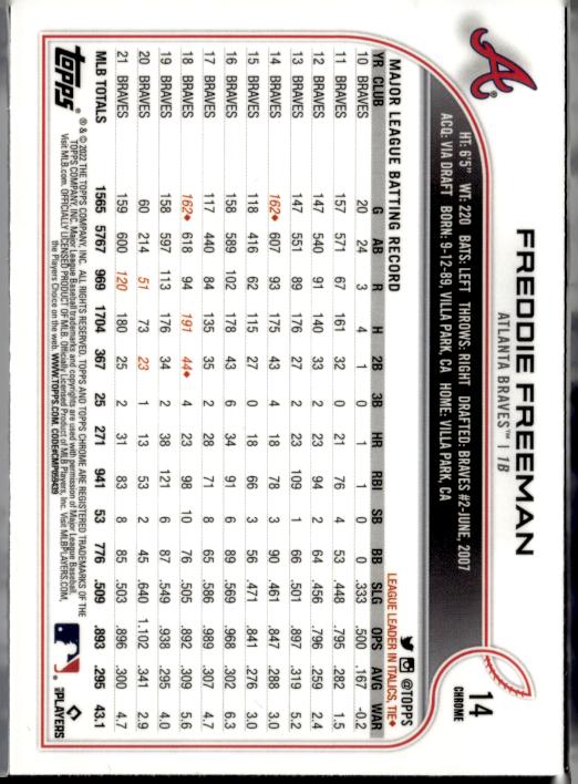 2022 Topps Chrome Sonic #14 Freddie Freeman