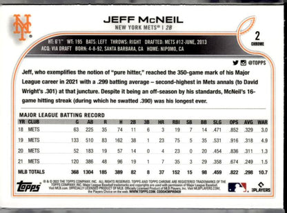 2022 Topps Chrome Sonic #2 Jeff McNeil