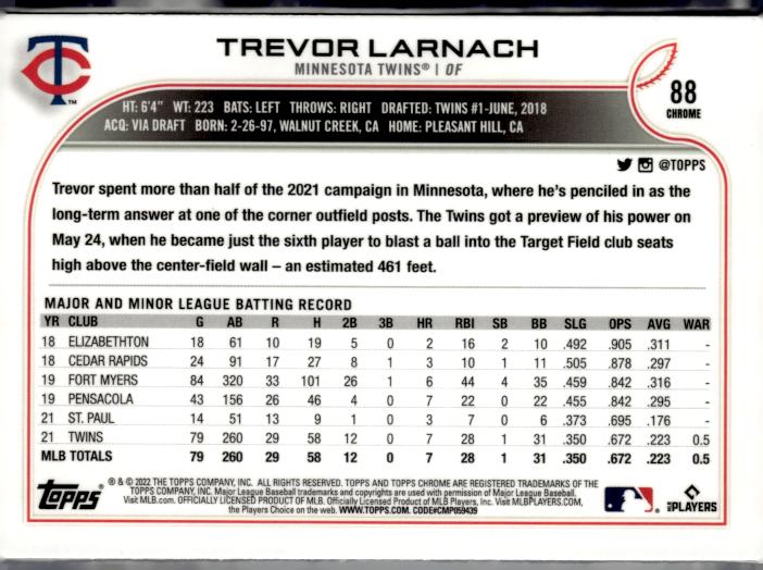 2022 Topps Chrome #88 Trevor Larnach