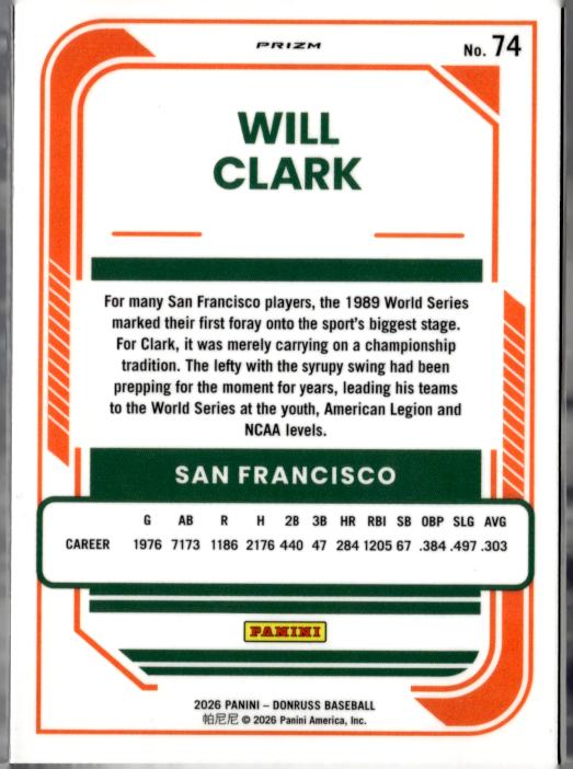 2026 Donruss #74 Will Clark Optic Circles