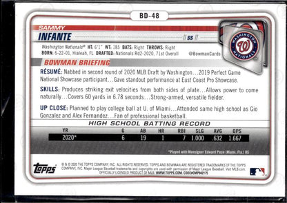 2020 Bowman Draft #BD-48 Sammy Infante
