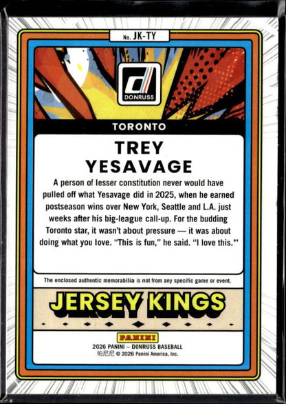 2026 Donruss #JK-TY Trey Yesavage Jersey Kings