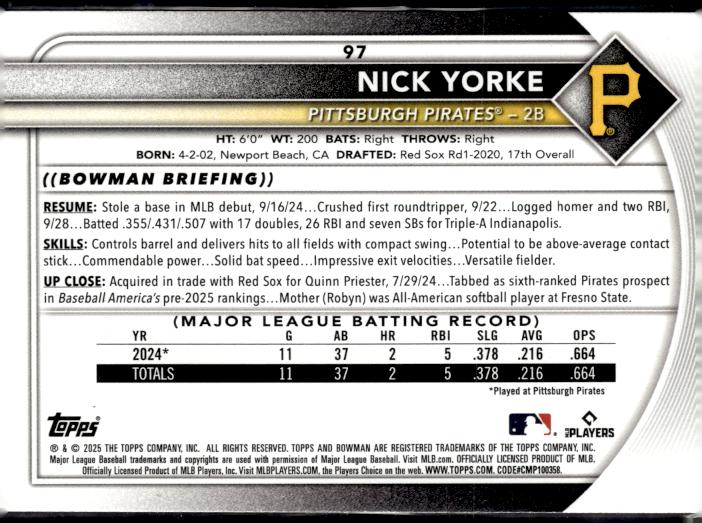 2025 Bowman #97 Nick Yorke