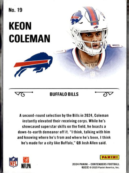 2024 Panini Contenders #19 Keon Coleman Rookie Stallions