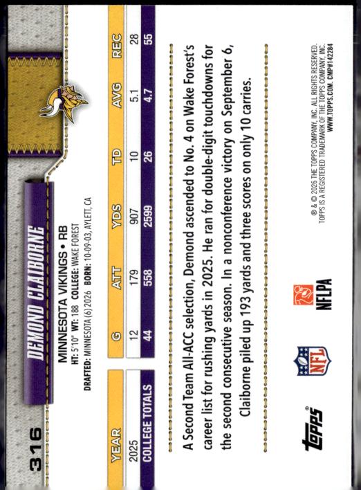 2026 Topps Flagship #316 Demond Claiborne