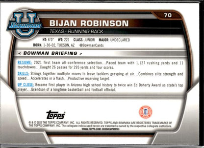 2022 Bowman University Chrome #70 Bijan Robinson