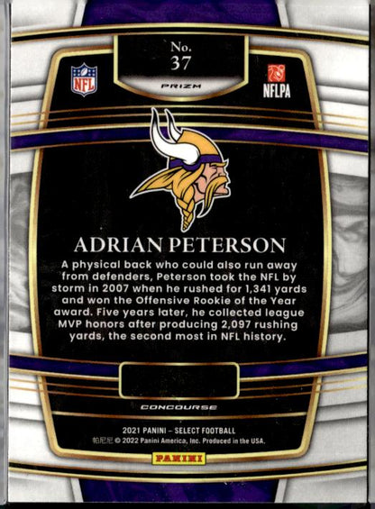 2021 Panini Select #37 Adrian Peterson Silver Prizm