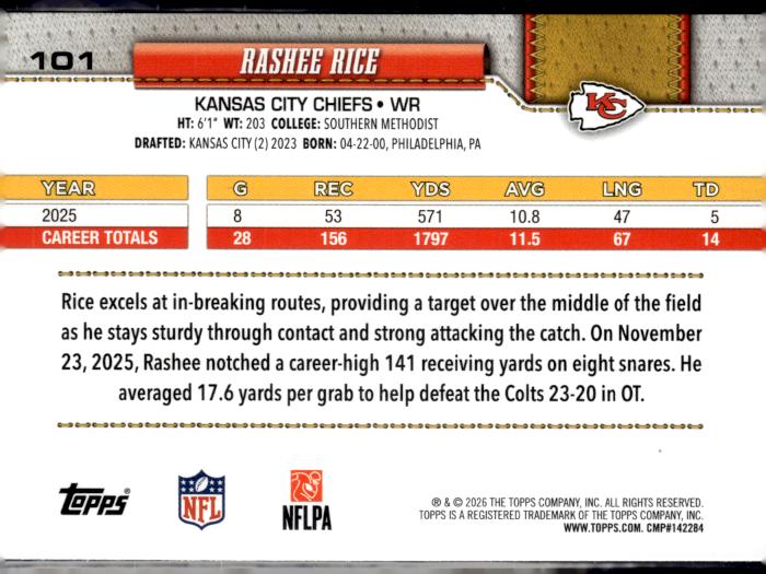 2026 Topps Flagship #101 Rashee Rice