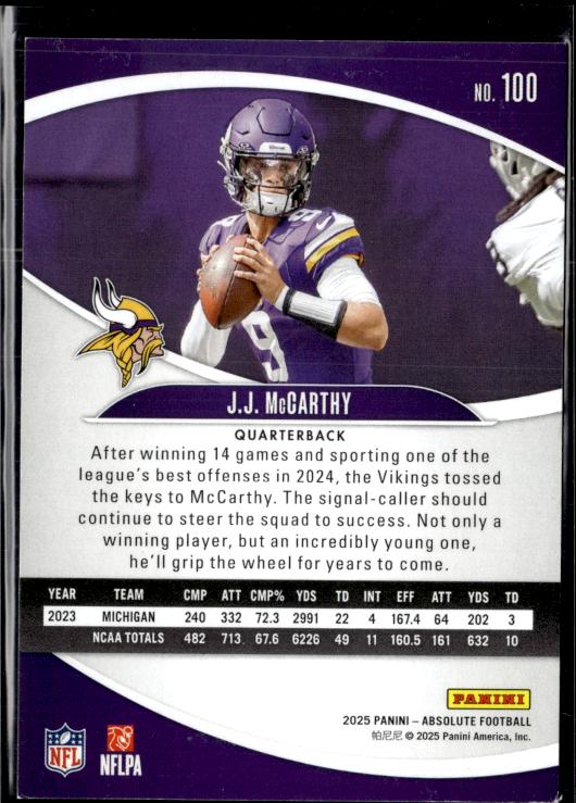2025 Panini Absolute #100 J.J. McCarthy Retail
