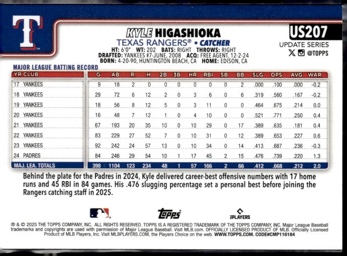 2025 Topps Update #US207 Kyle Higashioka